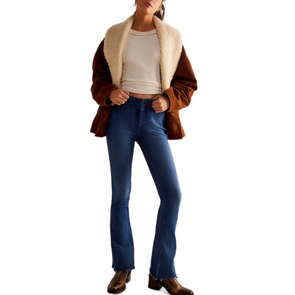 Free People Women's Level Up Mid-rise slit bootcut jeans